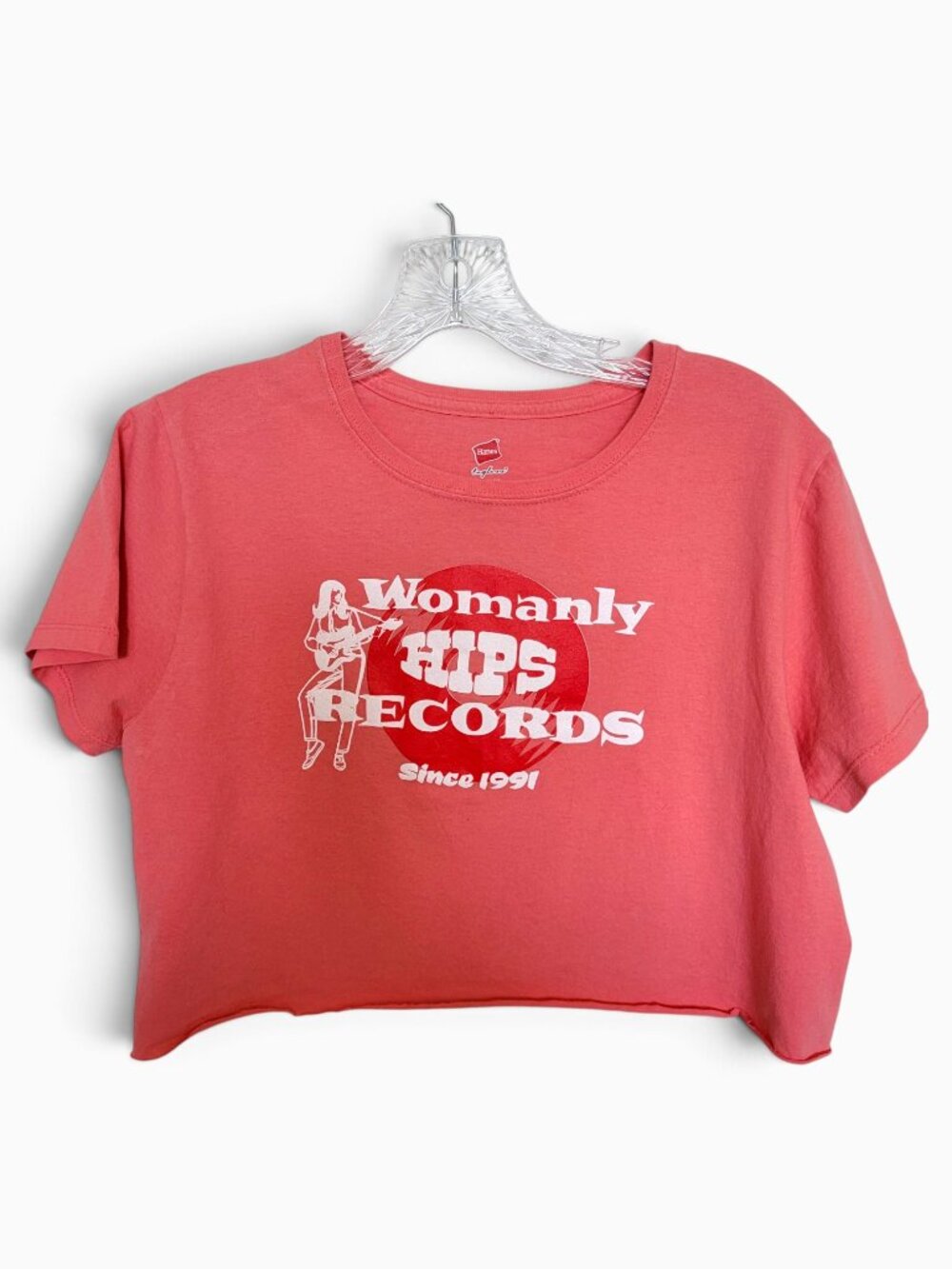 Womanly Hips Records Pink Red Cropped Graphic Tee M Indie Y2K Retro Boxy